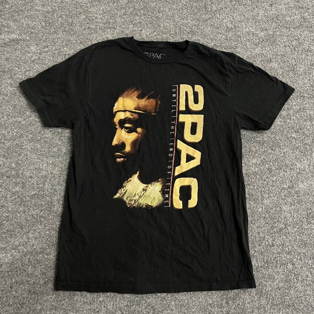 2Pac T-Shirt Mens Size M Black Until the End of Time Graphic Hip Hop Rap Tee